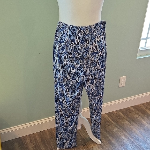 AB Studio Blue and White Geometric Wide Leg Pants Women's Size XL - Picture 4 of 9